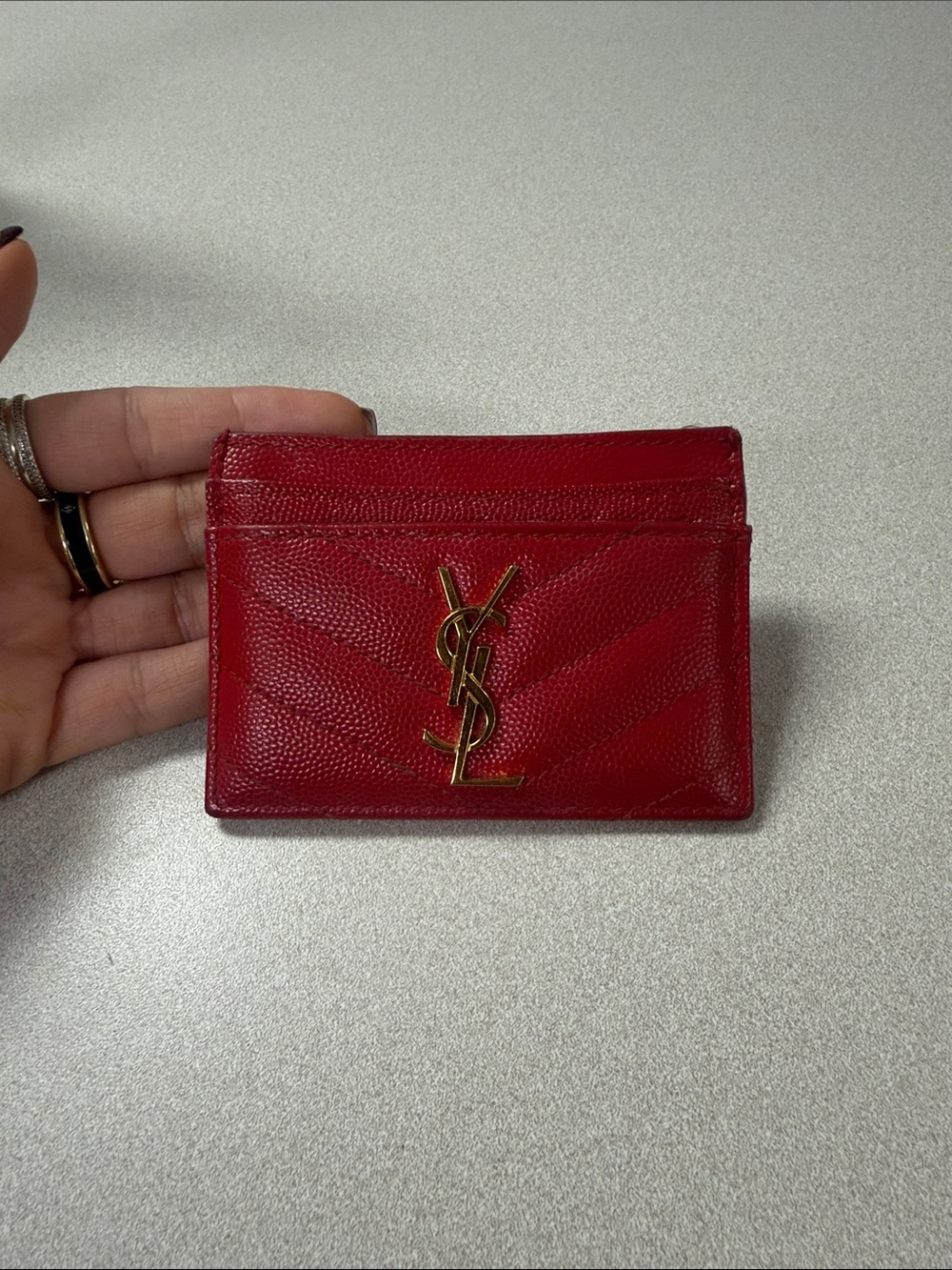 Saint Laurent Red Quilted Leather Card Case with Gold YSL Accent